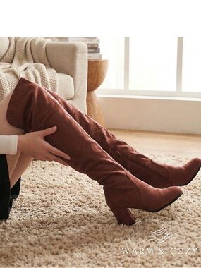 NWT J. Adams Women's Over-the-Knee Faux Brown Suede Heeled Boots Size 7